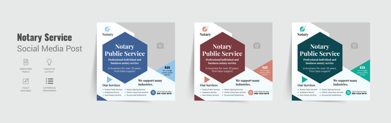 Notary service social media post template; notary public signing agent web banner design layout. digital marketing post  - obrazy, fototapety, plakaty