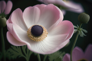 Obraz na płótnie Canvas Pink and white anemone flower. Illustration AI Generative