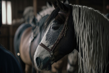 Horse at equine farm. Illustration AI Generative