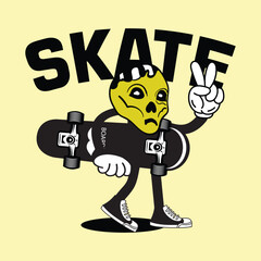 Vector illustration skater skull character. Vector graphic for apparel prints, posters and other uses.