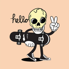 Vector illustration skater skull character. Vector graphic for apparel prints, posters and other uses.