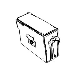 Black and white sketch of a briefcase with a transparent background