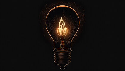 Illuminated Light Bulb Concept on Dark Background, Dark Academia Inspired, Ideas, Lit Up and Glowing - Generative AI