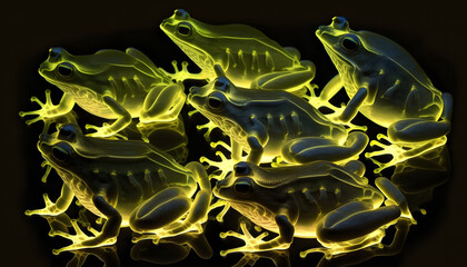 translucent frogs created with generative AI technology