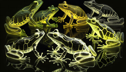 translucent frogs created with generative AI technology