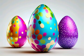 Fototapeta premium Set festive colors of Easter eggs, Happy Easter on light background. ai generated.