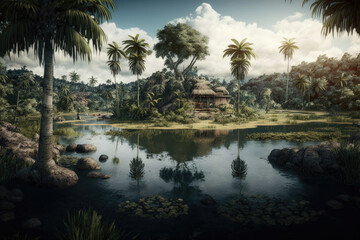 Fototapeta na wymiar Dream Tropical Island. Illustration AI Generative