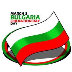 Wavy Bulgarian flag over circle frame and bold text on white background to commemorate Bulgaria Liberation Day on March 3