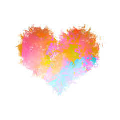 Colorful Abstract Heart Shape with a Textured and Distressed Brushstroke Effect, Symbolizing Love and Emotion on a White Background