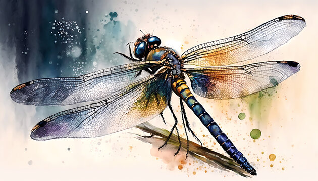 dragonfly drawing, watercolor, generative ai