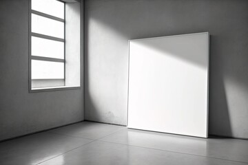 Empty white room with empty big canvas