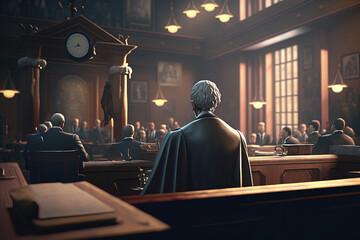 Court case, justice and lawyers during trial hearing
