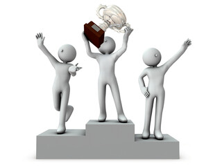 表彰台で喜ぶキャラクター
