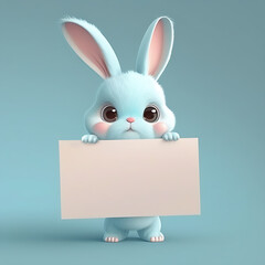 Cute 3D Easter Rabbit Text Template Background in soft pastel colours. Generative AI.