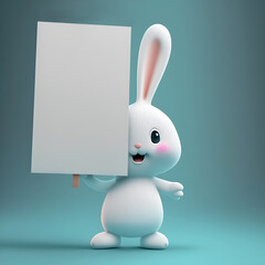 Cute 3D Easter Rabbit Text Template Background in soft pastel colours. Generative AI.