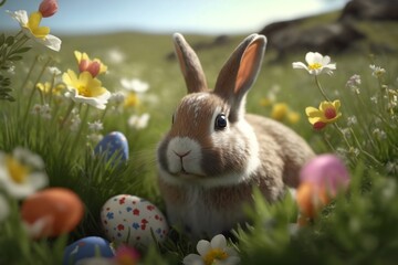 Fototapeta na wymiar Easter bunny with easter eggs