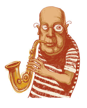 Jazz musician, saxophonist. drawing style, png
