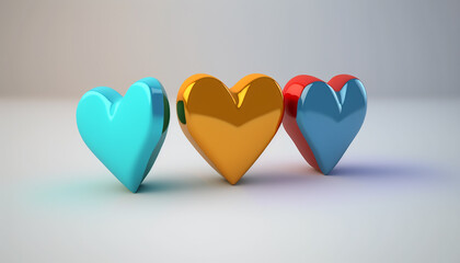 three hearts on a light background. Generative AI