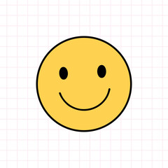 Smile face icon in the style of the 90s. Vector hand-drawn doodle illustration isolated on white background. Nostalgia for the 1990s. Perfect for cards, decorations, logo, stickers.