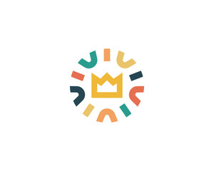 Crown logo design. King icon in a frame from colored shapes. Royal sign. Vector illustration.
