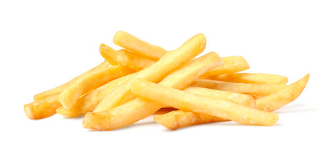 Delicious fresh french fries on white background