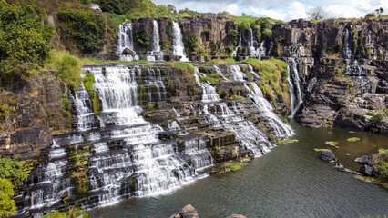 Aerial view of Pongour waterfall in Da Lat, Vietnam