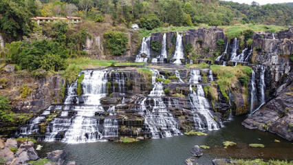 Aerial view of Pongour waterfall in Da Lat, Vietnam