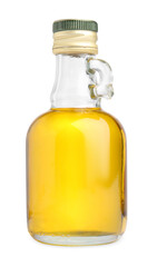 Glass bottle of cooking oil isolated on white