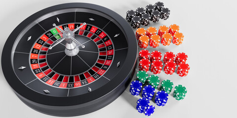 3d rendering - Casino roulette with chips