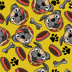 Pug Seamless Pattern. Funny Dog Pattern. hand drawn dog