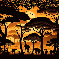 Fototapeta na wymiar landscape with giraffe and tree