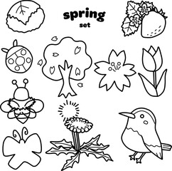 春をイメージした小物線画イラストセット
