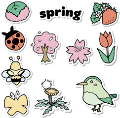 春をイメージした小物カラーイラストセットシール風