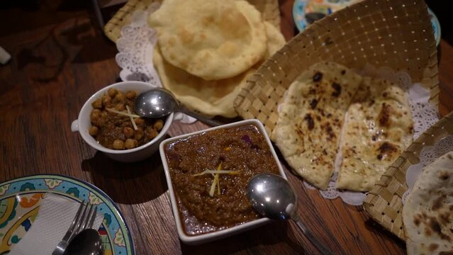 Indian food curry naan in the restaurant