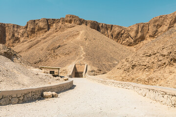 Valley of Kings in Luxor. The tombs of the pharaohs. Tutankhamun. Ramesses. Luxor. Egypt. Ancient monument of architecture. Museum. Excavation. 