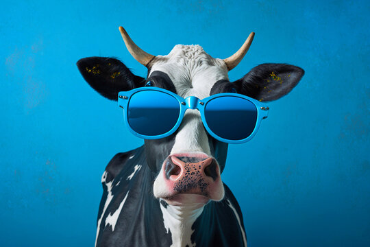 Image of a cow wearing glasses. Generative AI