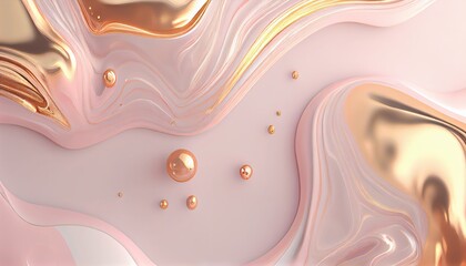 Abstract modern pink and gold mixed background in pastel color. Powder and golden color waves, fluid acrylic art, splash pink and gold color, generative ai