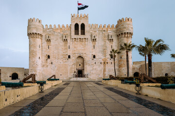 Citadel of Qaitbay, a 15th century defensive fortress located on the Mediterranean sea coast....