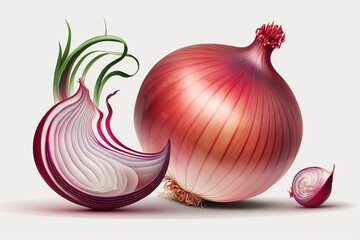 Illustration of a red onion on a transparent background. Generative AI