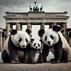 Obraz premium panda family in city