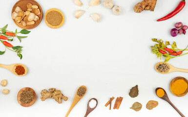 Spices flat lay frame for background