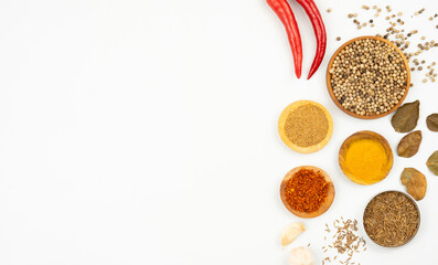 Herb and spices flat lay copy space