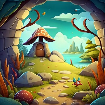 Mushroom city landscape illustration