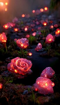 pink rose field illuminating
