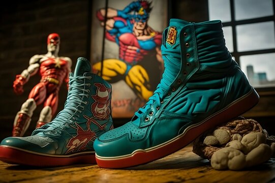 super shoes with 1980s heroes in background