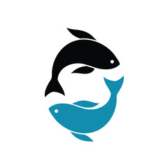 Fish icon black and blue silhouette. Fisheries logo symbol - 572934129