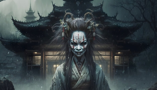 Yurei, a dim and wet female ghost of Japan.