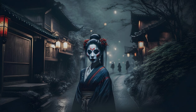 Yurei, a dim and wet female ghost of Japan.