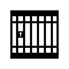 Black steel closed lock prison cage icon flat vector design