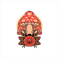 vintage mushroom tattoo vector design
